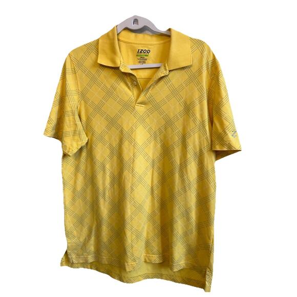 Mens Golf Polo Shirt Preppy Yellow Argyle 90's Retro Gorpcore Tennis IZOD Large - Picture 1 of 7